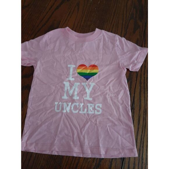 New Girl's 2T Pink Port & Co I Love My Uncles Tee Tshirt Top Cotton Short Sleeve - Picture 2 of 4